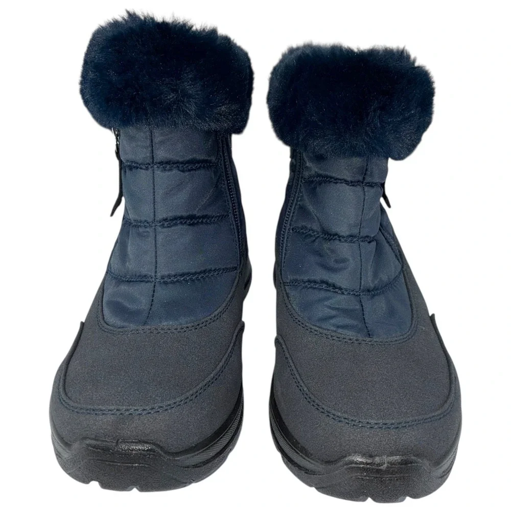 Easy Street Frosty Easy Dry Waterproof Faux Fur Winter Ankle Boots Navy‎ 6M NIB